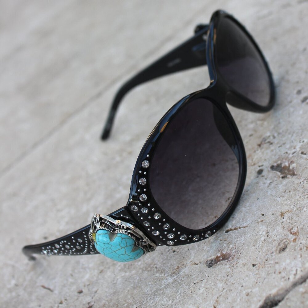 Montana West Sunglasses in Black w/Turquoise Flower Concho Accents - Picture 7 of 15